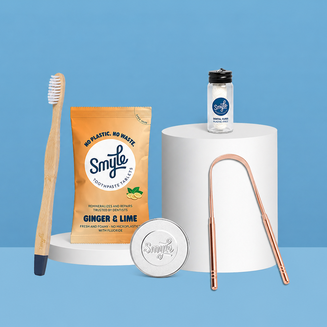 The Essential Travel Pack: Tabs + Floss + Tongue Cleaner + Bamboo Brush + Travel Tin