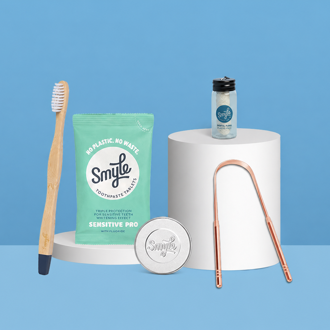 The Essential Travel Pack: Tabs + Floss + Tongue Cleaner + Bamboo Brush + Travel Tin