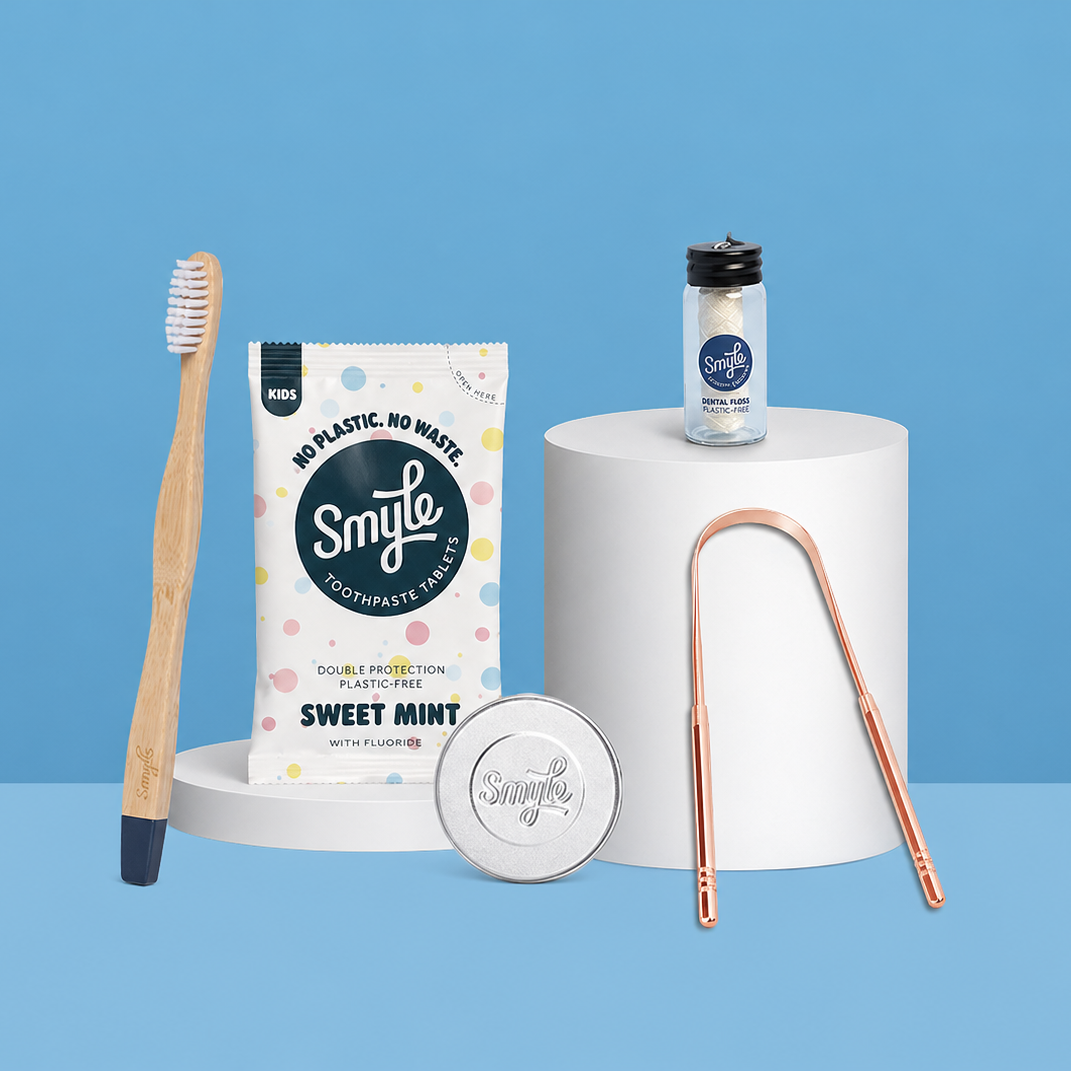 The Essential Travel Pack: Tabs + Floss + Tongue Cleaner + Bamboo Brush + Travel Tin